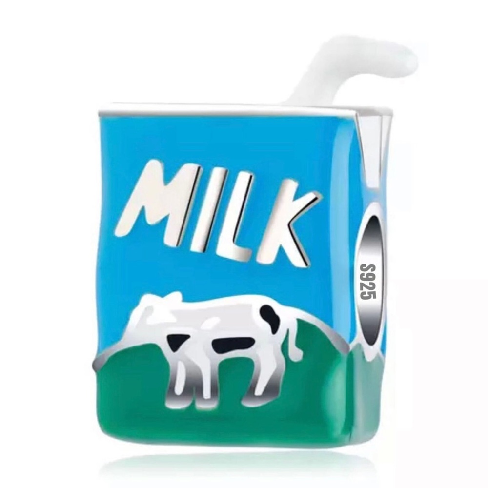 Milk Charm S925 Silver Stamped, Milk Jewelry, fits Pandora, Drink Charm